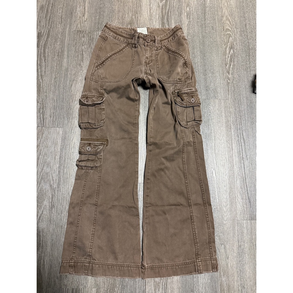 Aeropostale Brown Cargo Pants Women 00R Low Rise Wide Leg Flare Y2K Utility